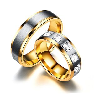 Kontrastfärg Rostfritt stål Kluster Ring Square Zircon Ringar Crystal Engagement Bröllop Par Mode Smycken Will och Sandy Drop Ship