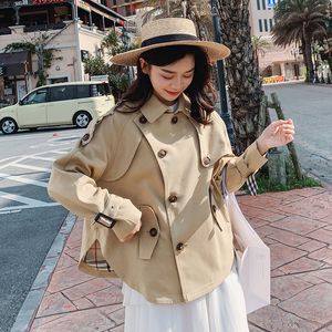 new solid color long sleeve short trench coat ladies fashion sweet turn down collar jacket female college style over coat D38