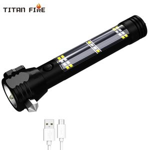 New LED Flashlight Lumens Solar Power USB Rechargeable Tactical Multi function Torch Car Emergency Tool Compass
