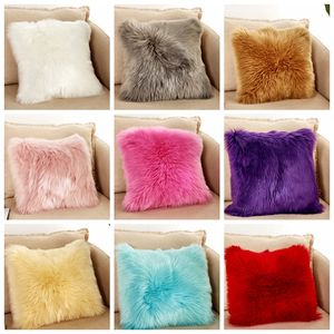 Plush Pillow Case Wool Cushion Cover Faux Fur Sofa Bed PillowCover Throw PillowCases Home Decor 17 Colors Optional YW2893