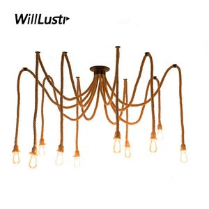 Retro Hamp Rope Pendant Lamp Industriell Twine Hanging Light Hotel Office Store Restaurang Bar Booth Spider Suspension Belysning