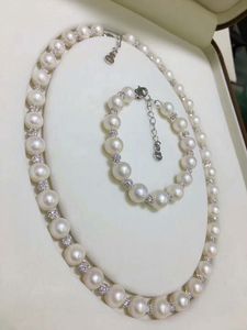 Women's DIY Micro inlay zircon clasp accessory 8-9mm white freshwater pearl necklace bracelet set fashion jewelry