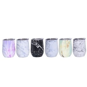 12oz Marbling Egg Cup med lock Vinglas Rostfritt Stål Isolering Öl Tumbler Vakuum Kaffe Kopp Resor Vattenflaska LJJA3846