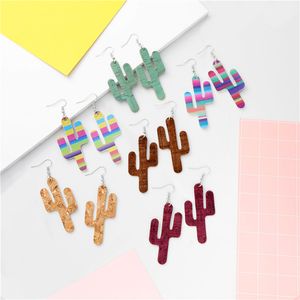 fashion leather earrings for women personality cactus earrings unique hook dangle earrings party wedding jewelry christmas presents