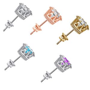 Factory Direct CZ Stone Crown Earrings Multi colors Fashionable Ear Studs With Gem For Women Ear Jewellery Supplies