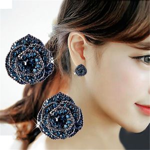 Vintage Sweet Rose Flower Blue Crystal Earrings For Women Fashion Jewelry Accessories Cute Gifts
