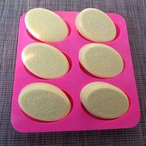 Soap molde de silicone Oval assar ferramenta flor Handmade Lace Pattern sabão Moldes bandeja 6 Cavity Big