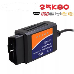 MINI-OBDII-USB-Scanner für mehrere Marken CAN-BUS ELM327 USB V1.5 OBD II-Diagnosekabel mit 25K80-Chip-OBD2-Scanner