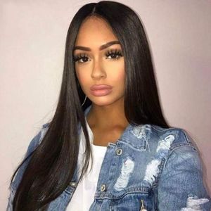 Mongolian Human Hair Straight Lace Front Wigs with Baby Hair Natural Color Wig 130% Density Bleached Knots