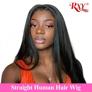 Rxy 10A перуанского Virgin Straight фронт шнурок человеческих волосы Парик Natural Straight 100% шнурок человеческих волос передних парики перуанского 13x6 Кружево Фронтальная парик на Распродаже