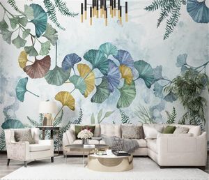 Wholesale small leaf plants resale online - Wallpaper Mural small fresh modern minimalist plant ginkgo leaf Nordic TV background wall painting wallpaper