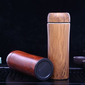 Stainless Steel Water Bottles Insulation Tea Cups Double Wall Wooden Color Thermos Cups