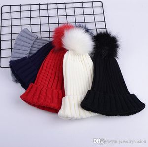 New Winter Women's Knitted Hat Lady's Beanies Faux Fur Ball Warm Skull Caps Female Casual Hats Women Beanie