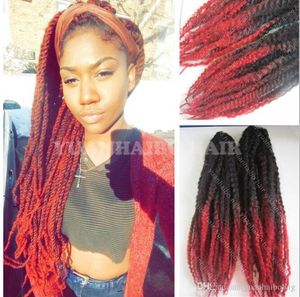 12 Pacotes de cabeça completa Two Tone Marley Braid Cabelo Preto Vermelho Ombre Synthetic Hair Extensions Kinky torção trança transporte rápido expresso