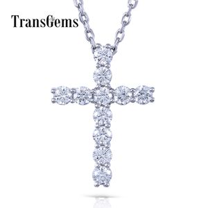 Transgems Cross Shaped 14k White Gold Moissanite 3mm F Color 1.1 Ctw Brilliant Cross Pendant Necklace For Women Y19032201