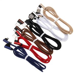 90 Degree Type C Micro USB Cables Braided Fast Charging Charger Cord Wire 1m 2m 3m For Samsung HTC LG Huawei Cellphones 300pcs
