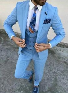 Brand New Azul Noivo Smoking Notch Lapela Slim Fit Groomsman Casamento Terno Excelente Homens de Negócios Blazer Jaqueta de Beisebol (Jacket + Pants + Tie + Vest) 684