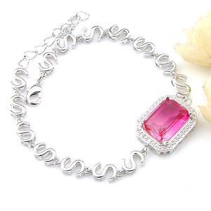 Luckyshine Europe Popularne 925 Sterling Silver Bransoletka Prostokąt BI Colored Tourmaline Gemal Bransoletka Chamr Bransoletka Urodziny Biżuteria 8 cali B1122