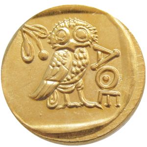 G (02) Starożytne Aten Grecki Złoty Drachm - Atena Grecja Sowa Drachma Kopiuj Monety