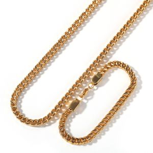 Hip Hop Gold Jewelry Stainless Steel Necklace Miami Cuban Chains Gold Men Necklace Bracelet Set Fashion Wholesale Jewelry