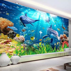 Dropship anpassat foto tapeter för väggar 3d undervattensvärld delfin barn rum vardagsrum sovrum TV bakgrund dekor Väggmålning