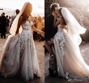 Country New Design Boho Dresses Plus Size 3D Floral Lace Sweetheart Applices Tulle Bohemian Beach Wedding Dress Brudklänningar Custom