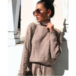 Women's tracksuit vintage Knitted Loose Pullover Sweaters and pants Two Piece Set Casual Ladies Bat Sleeve Woman's sports suit