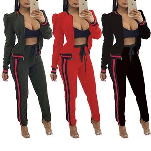 Mode Höst Spring Kvinnor Långärmad Two-Piece Jogger Set Ladies Fall Tracksuit Sweat Passar Black Red Plus Storlek S-3XL 8088