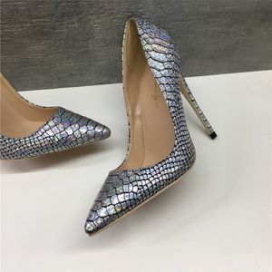 New Silver Serpentine Fine-heeled High-heeled Shoes 12CM Fashionable Sexy Super High-heeled Shoes Customized 33-45 Size Women's Shoes