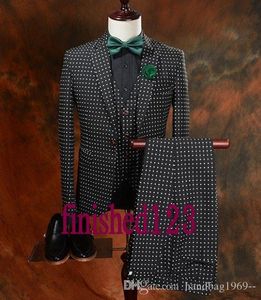 Prawdziwe zdjęcie One Buttons Groom Tuxedos Notch Lapel Man Blazer Odzież Wesele Prom Garnitury (kurtka + spodnie + kamizelka + krawat) H472