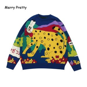 Merry Pretty Women's Cartoon Broderi Harajuku Söt Strikkade Tröjor Vinter Tjock Varm Jacquard Sweater Knit Pullovers 210203