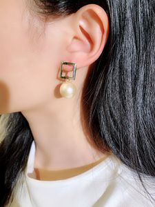 Wholesale-luxury designer square box pearl pendant drop stud dangle chandelier fashion earrings for woman girls