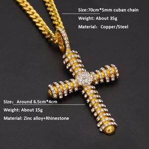 Fashion Hip New Hop Blingbling Diamond Gold Cross Pendant Cuban Chain Necklace Personalized Rapper Chains Jewelry Gifts for Men & Women