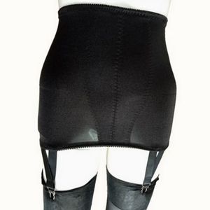 Sexiga kvinnor höga midja rak kjol med 4-metall spännband mesh underkläder suspender elastisk ryggbälte s-xxl svart vit ingen strumpor