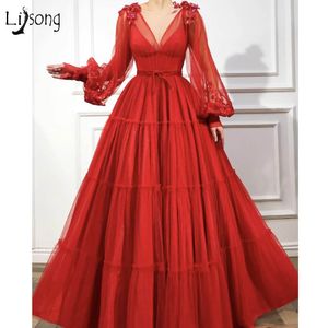 2020 Sexy Red Poet Long Sleeves A-line Prom Dresses Vintage V Neck Sequined Evening Gown Plus Size Bridesmaid Formal Party Dresses