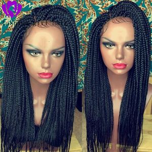 1b # Kolor Syntetyczny Pleciony Koronki Przednia Peruki Dla Kobiet Odporne na ciepło Włosów Włosów Peruka Premium Braid Wig