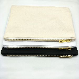 100 pz / lotto 7x10 pollici Borsa cosmetica in cotone naturale vuoto 12 once Borsa con cerniera in tela naturale Borsa per trucco in bianco normale disponibile gratuitamente DHL