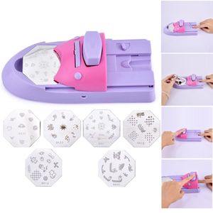 Nail Art DIY Pattern Printing Manicure Máquina Selo Stamper Set com 6 placas de metal padrão raspador Gráfico Placa Ferramenta