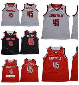 Donavan Mitchell College Jersey 45 Homens Jersey Jersey Cor Vermelho Black Away Branco Universidade Respirável