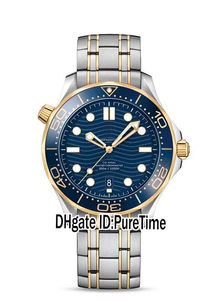 Ny dykare 300m 210.20.42.20.03.001 Miyota 8215 Automatisk A8800 Mens Watch Two Tone Yellow Gold Blue Texture Ring SS Armband Puretime I03B2