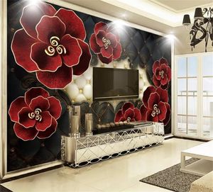 ヨーロッパのスタイルのエンボス革の花3D壁紙壁のリビングルームの寝室の背景壁の装飾壁画壁紙
