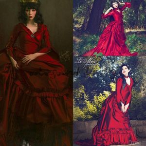 Mina Dracula Vestidos BustleWedding vitoriana 2020 babados Dia das Bruxas gótico do vintage treinar plus size tafetá Partido vestidos de noiva baratos