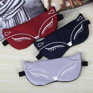 Silk Sleep Mask Fox Cartoon Embroidery Eyepatch Adjustable Sleeping Eye Patch Aid Blindfold Ice Bag Travel Relax Masks