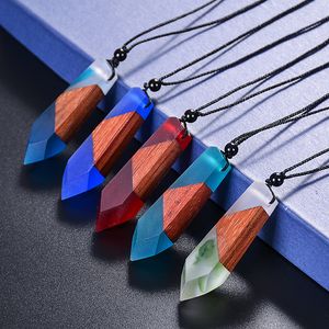 Women Fashion Pendant Necklace Handmade Wood Marine Solidified Resin Necklace Rope Chain Statement Charm Sweater Chain Jewelry Accessories