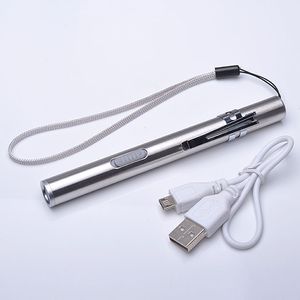 Torches Fashion Portable USB Uppladdningsbara LED-ficklampor 08570 Batteri 201 Rostfritt stål Vattentät Mini Torch Keychain Lamp