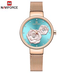 Nowe NaviForce Rose Gold Watches Watche Ubierz kwarcowe zegarek z luksusowym pudełkiem żeńskie zegar zegarowy na nadgarstek
