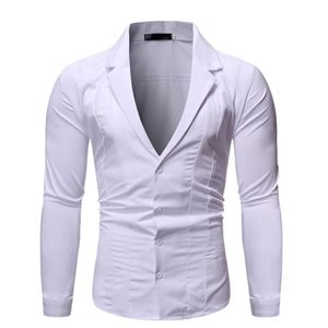 Camisa de vestido manga longa manga simples sólida botão simples Cardigan Casual Slim cabe camisa moda de alta qualidade roupas masculinas preto branco