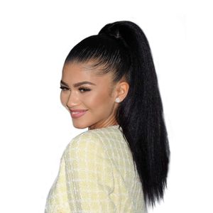 Grov Yaki 100% Human Hair Ponytail Extensions Klipp i Malaysisk Virgin Kinky Straight Bun Drawstring Ponytail Haitpieces Naturfärg