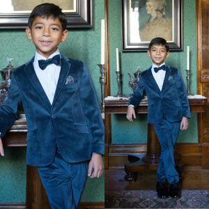 2019 Yakışıklı Kadife Erkek Örgün Giyim Ceket Pantolon 2 Parça Düğün Yemeği Çocuklar için Set Suits Çocuklar Smokin