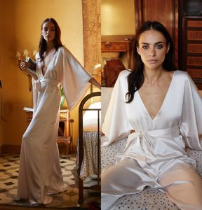 Ivory Bridal Bathrobe Jumpsuit Women Silk Satin Full Length Lingerie Nightgown Sleepwear Female Luxury Dresses Homewear Nightwear